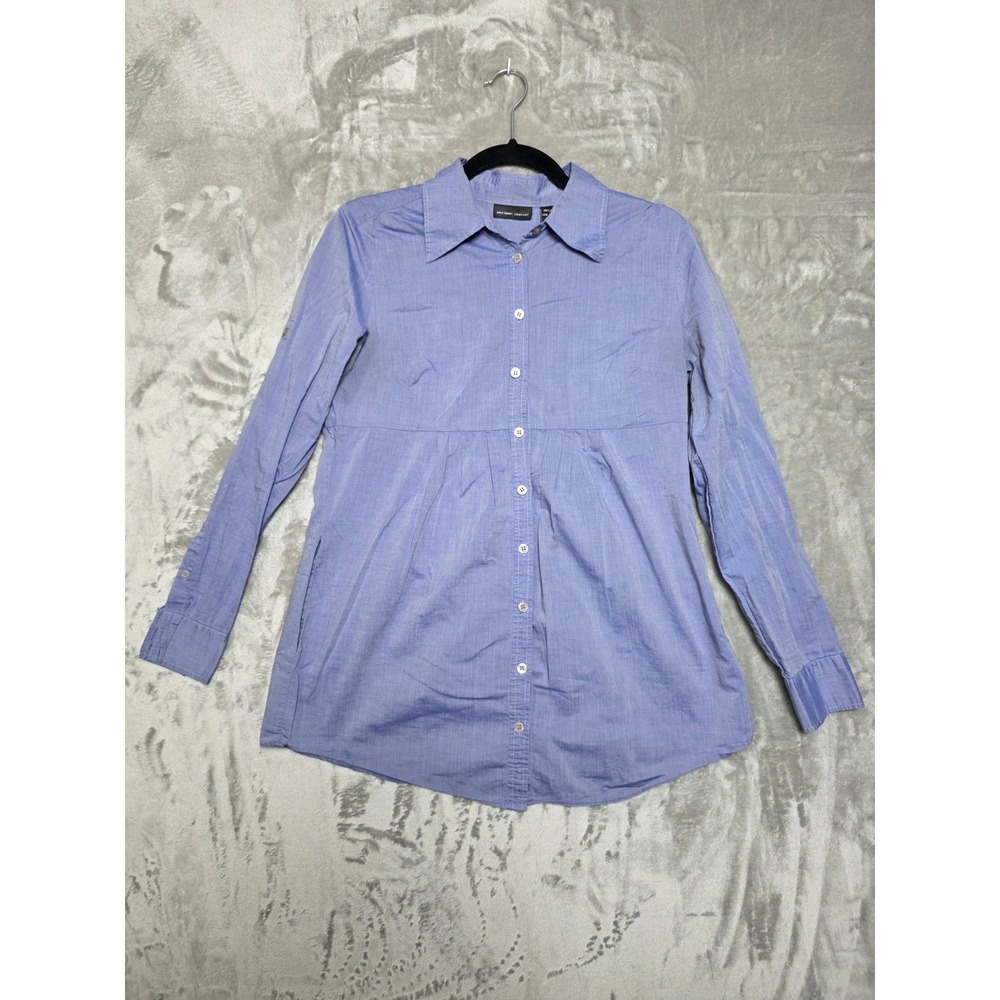 New York & Company Womens‎ Blue Cotton Empire Waist Button Down Tunic Top Small
